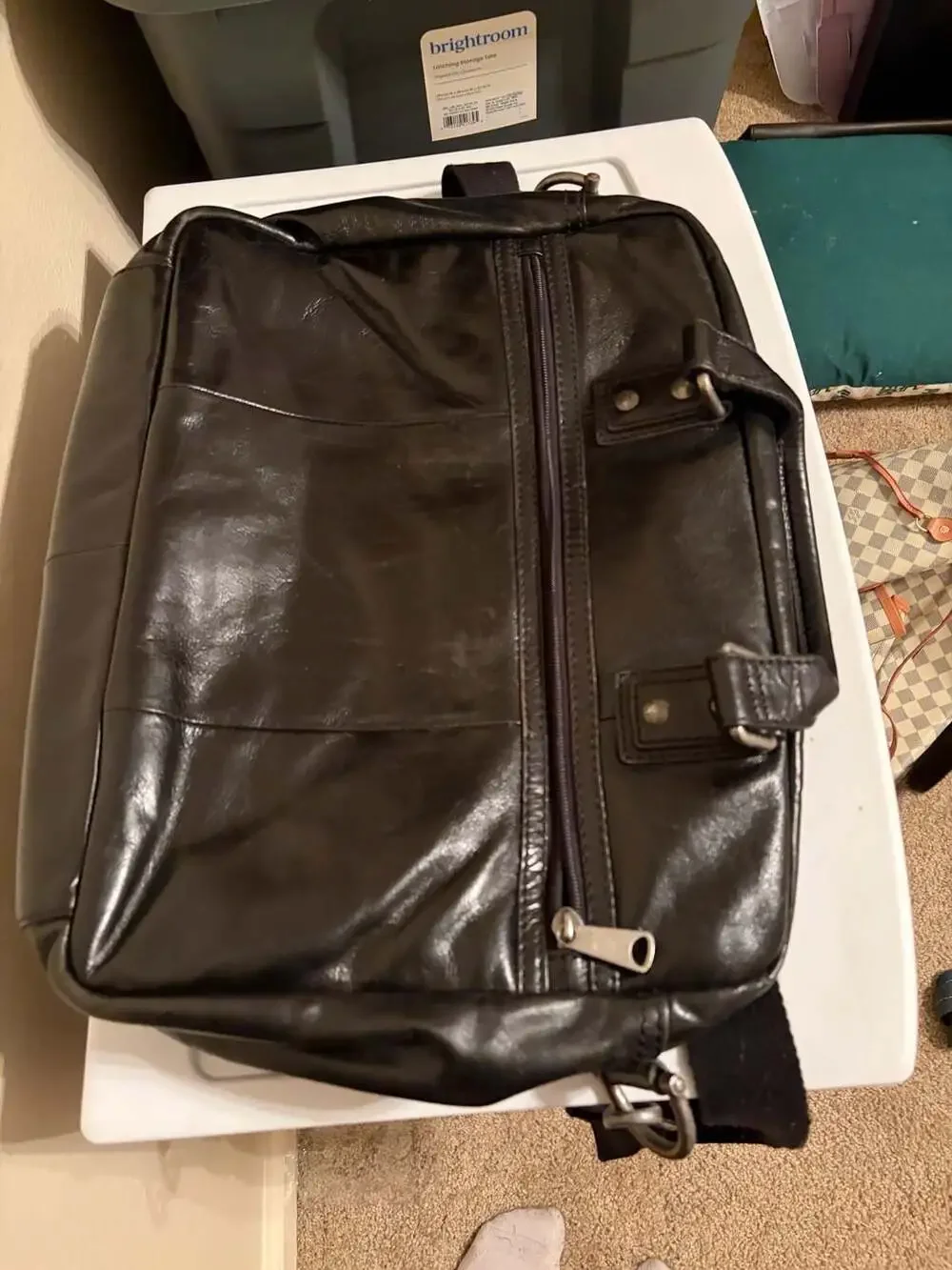 Fossil Vintage Black Leather Multi-Pocket Work Briefcase Messenger Bag